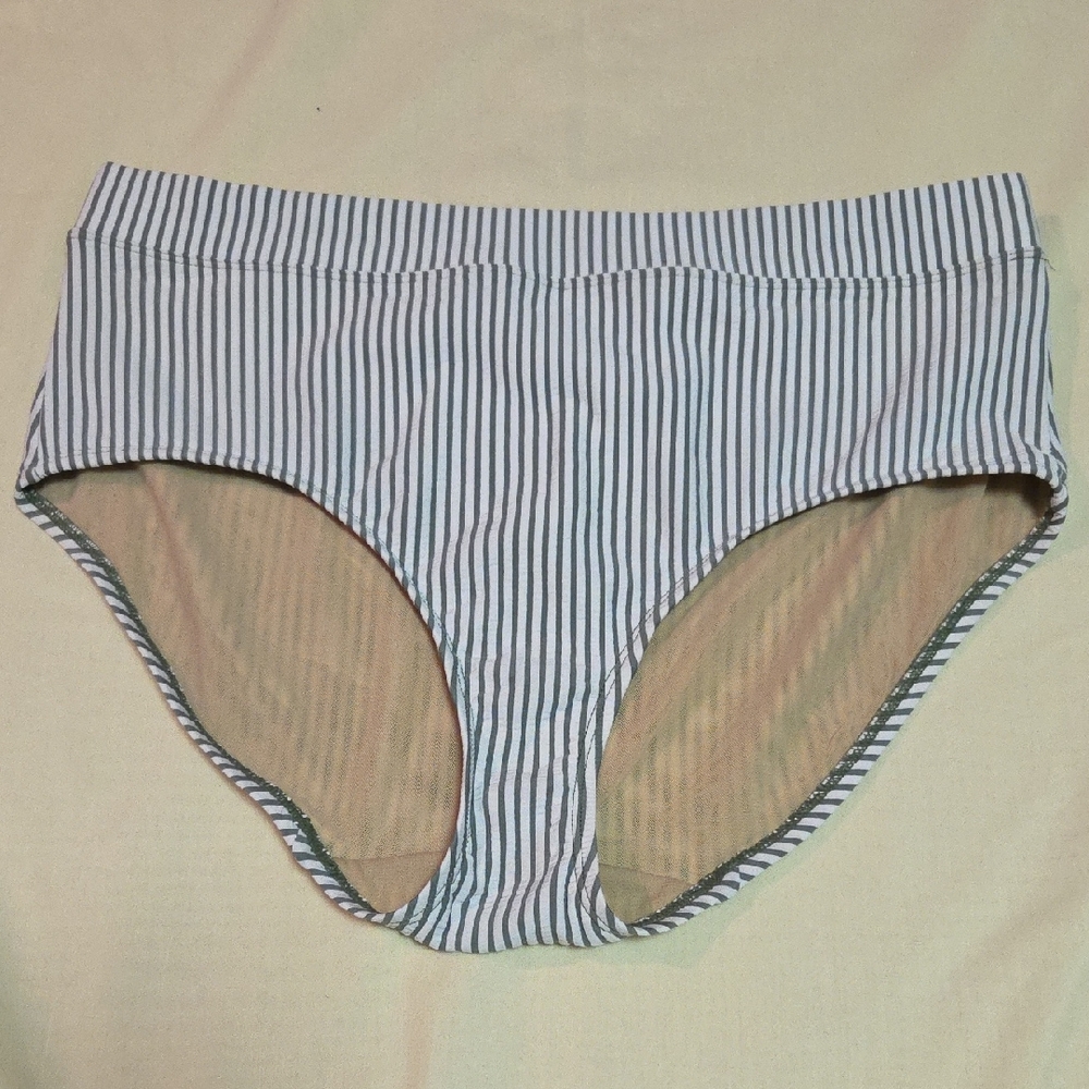 Classic Striped Bikini Bottom - Green and White